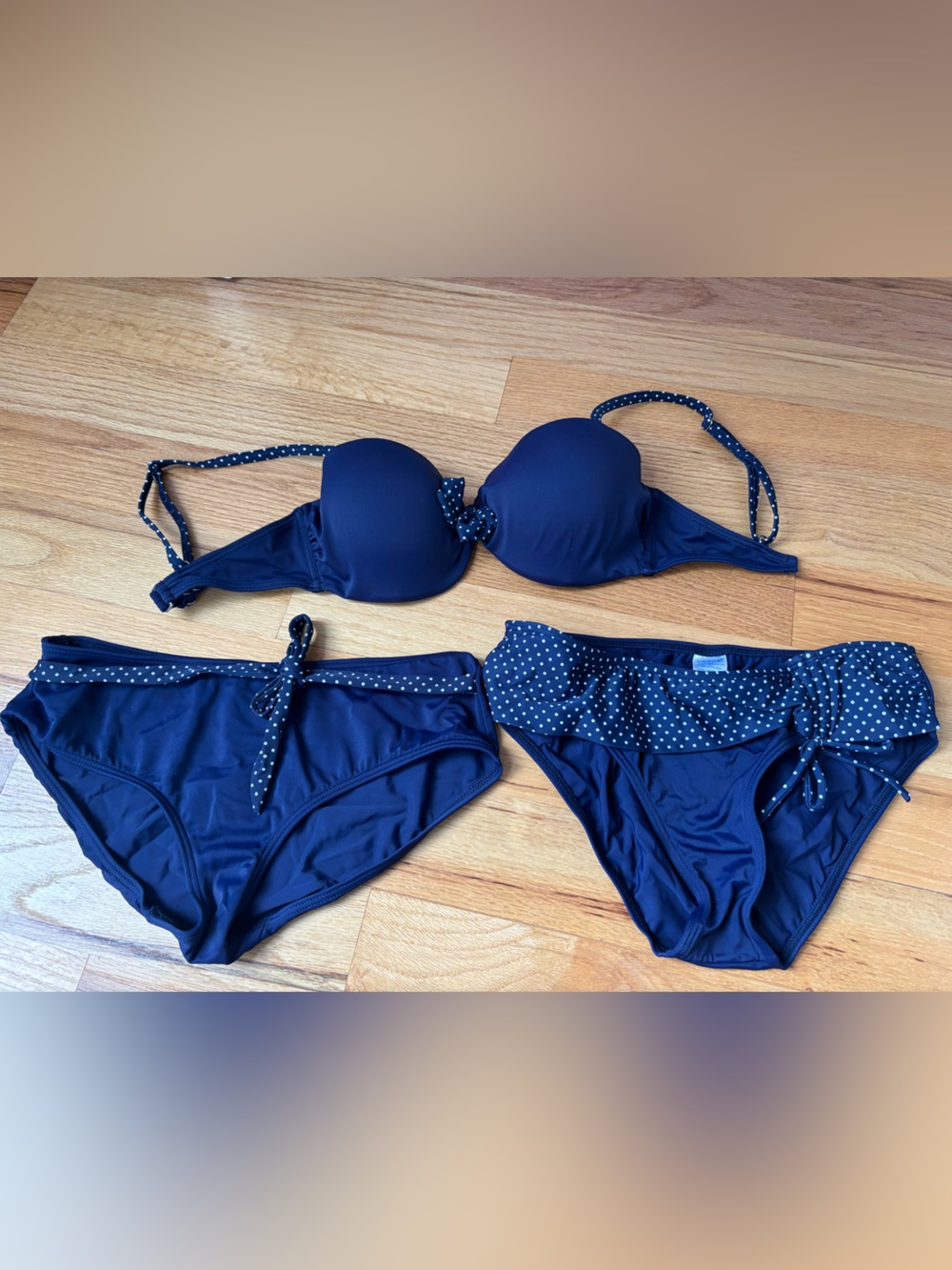 VENUS Navy Polka Dot Accent 3-Piece Bikini Set